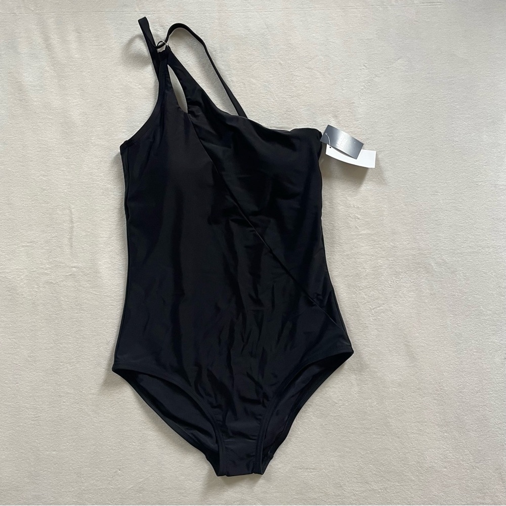 Lands' End Black One-Shoulder Swimsuit
